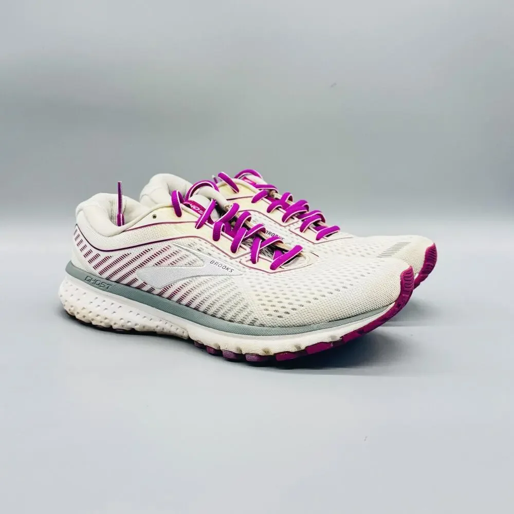 Brooks Shoes Womens 9.5 White Mesh Ghost 12 Running Athletic Sneakers Comfort